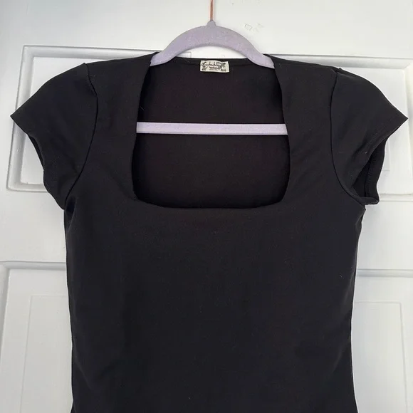 Free People Intimately Black Square Neck Short Sleeve Bodysuit in Size Small - Picture 5 of 13
